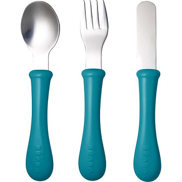 Набор детской посуды: ложка, вилка, нож Beaba Set of 3 Cutlery Inox
