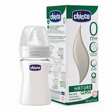 Бутылочка Chicco Well Being Nature Glass Стекло,150 мл, сил. соска, норм. поток, 0+